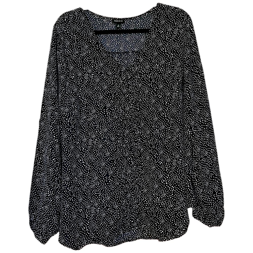 Torrid Womens Size 2 (2x) Black and White Polka Dot Long Sleeve Top With Buttons